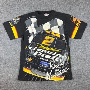 Vintage NASCAR Shirt Mens M Black Rusty Wallace Miller Beer AOP Made in USA